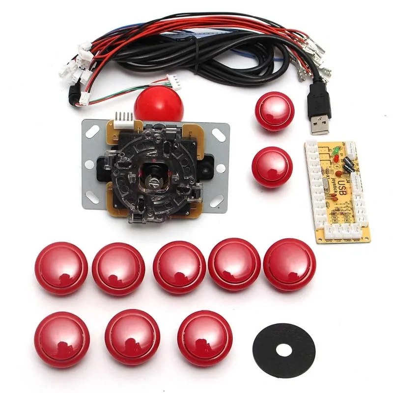 DIY Handle Arcade Set Kits 24mm/30mm Push Buttons 5 Pin Joystick Replacement Parts USB Cable Encoder Board To PC Joystick&Button