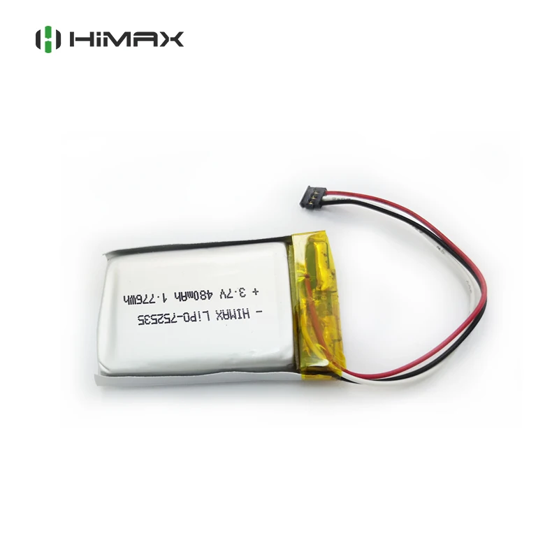 3.7v Lithium Polymer Battery Pack 480mah Li Ion Battery with PCB 752535 for GPS,MP4,PM3, Hat