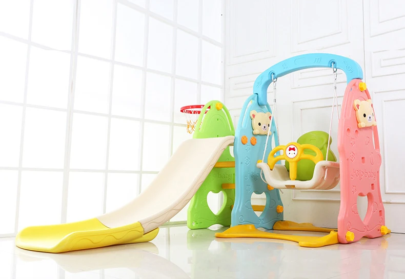 Цветная мини детская игровая площадка, пластиковая горка и качели, детская игровая площадка, детская горка