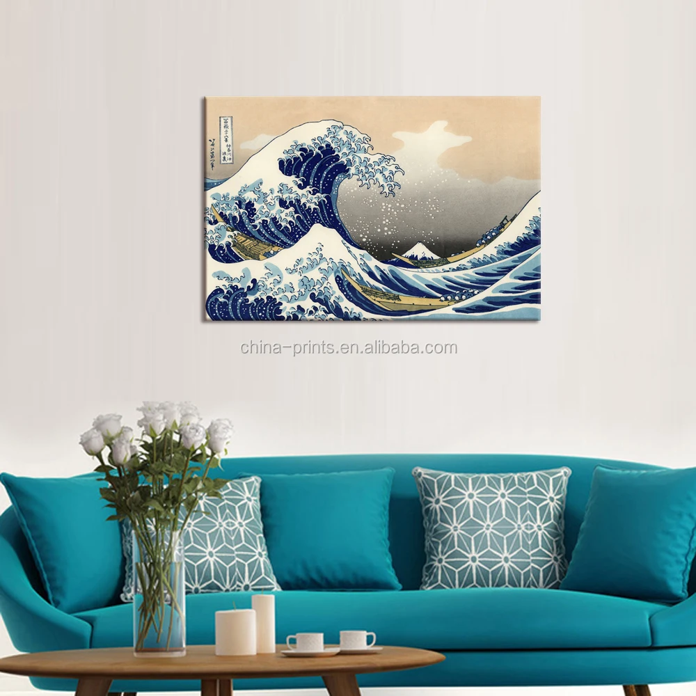 Wholesale Japanese Yamato-e Painting Canvas Prints Wave of Kanagawa Decorative Canvas Printed Artwork