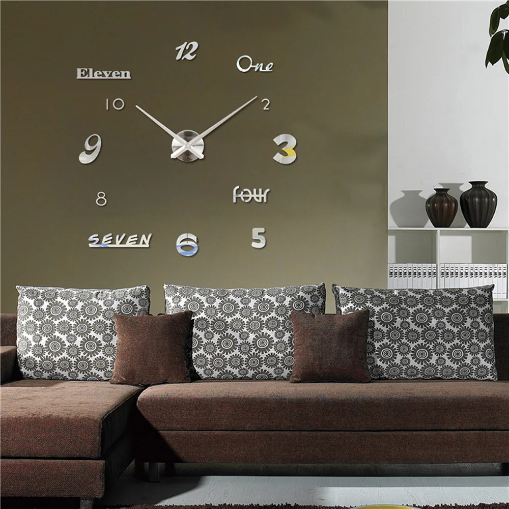 DIY большой современный стиль дома декоративные 3D настенные часы зеркальные наклейки часы