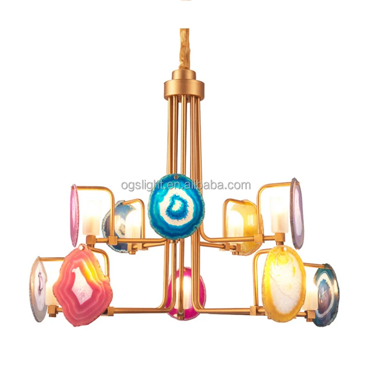 Italian agate cut modern colored hanging chandelier lighting for hotel
