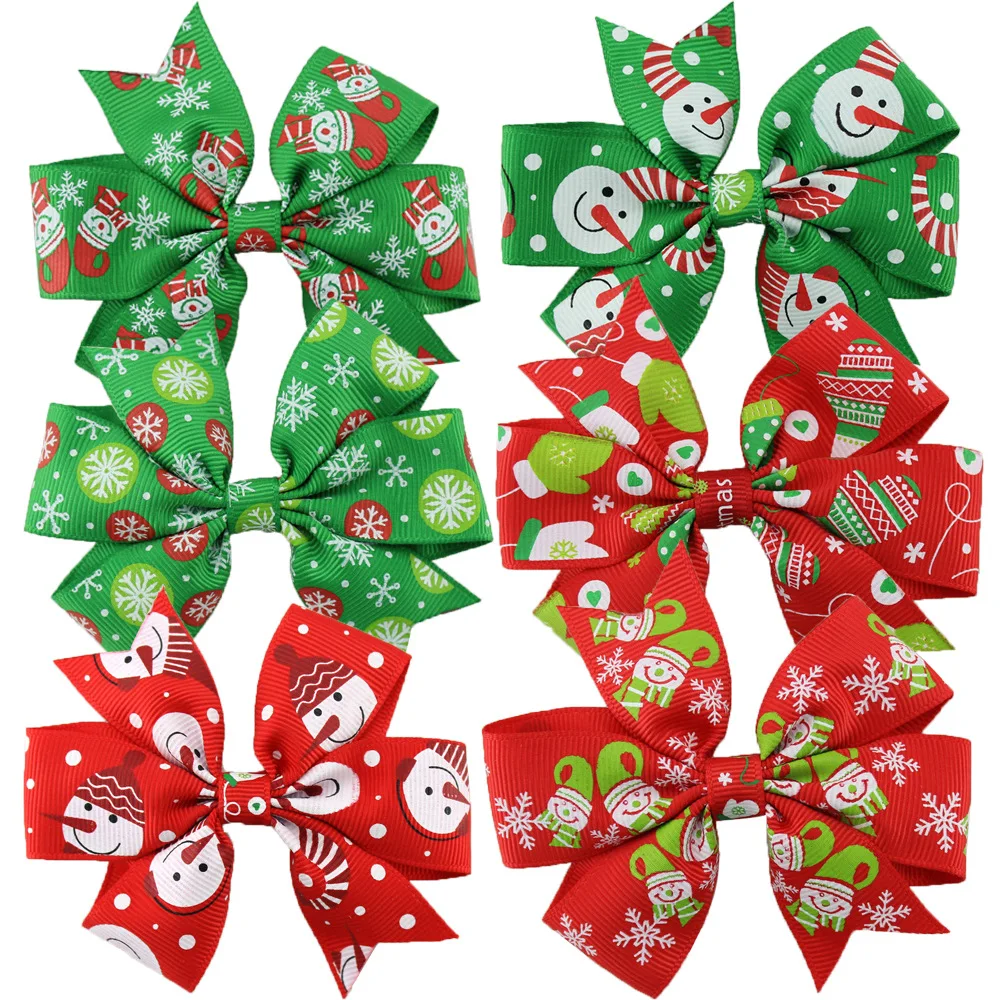 6pcs 2016 Christmas Day Ornament Accessories Kids Hair Clip Girls Alligator Clip Gift Hairpins Cabelo Bow