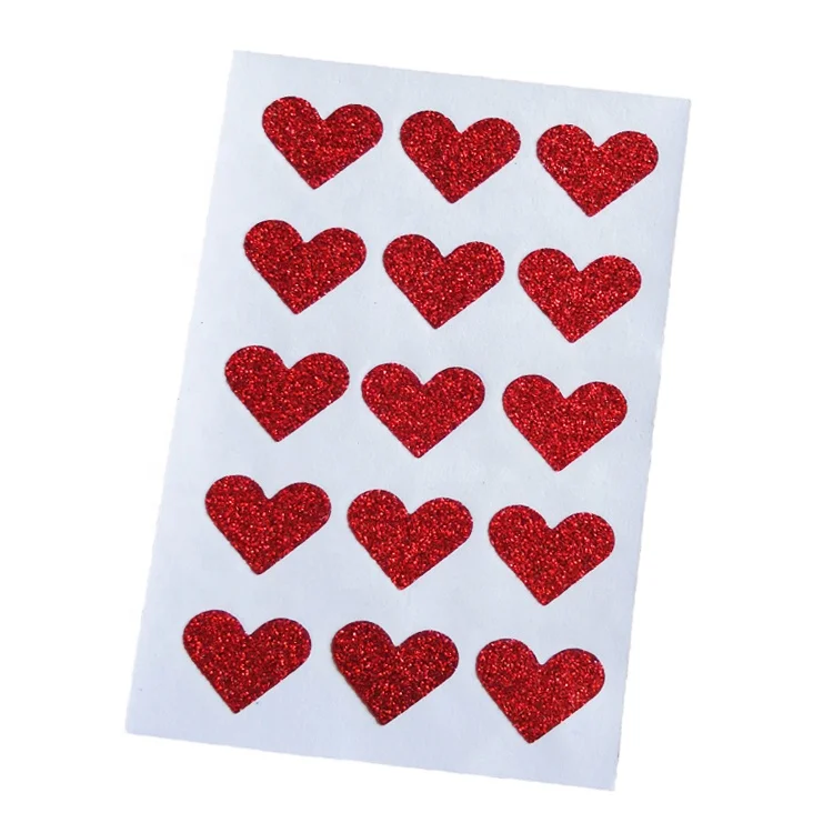 Cheap glitter heart shaped adhesive sticker for decoration