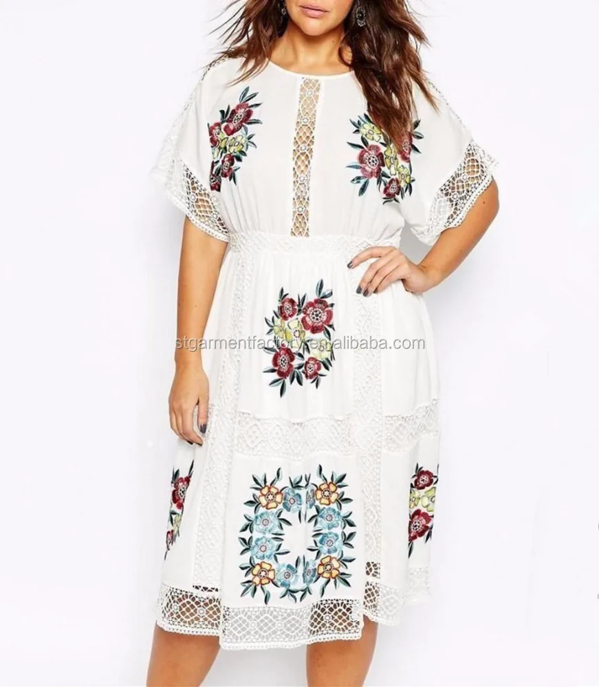 Fashion Women Clothing Floral Embroidery Lace Dresses Loose Plus Size Ladies Clothes Wholesale Casual Dresses Stb-0236