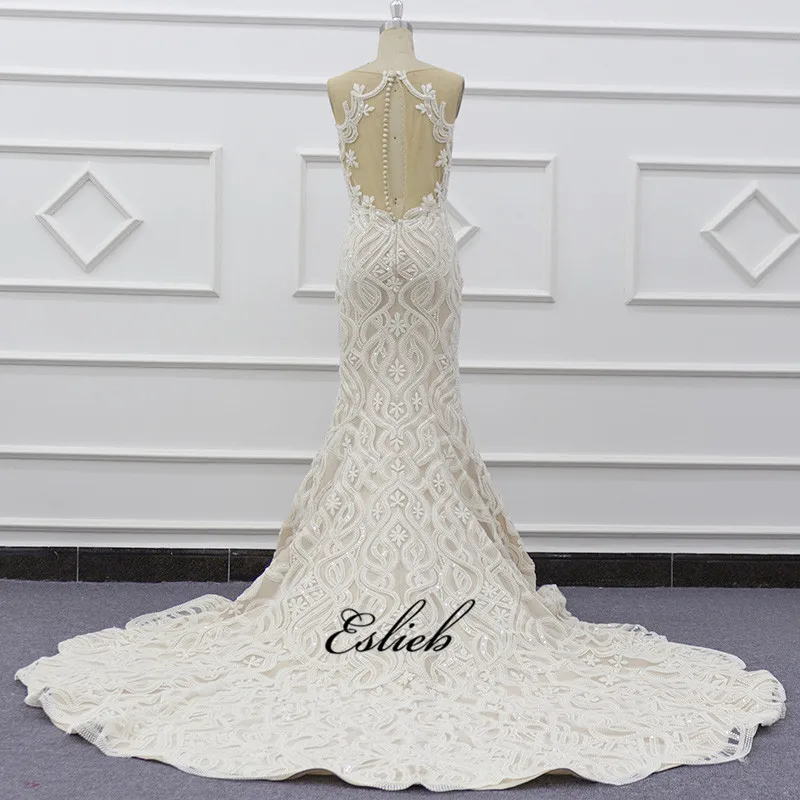 OEM Robe de mariage Vestido de noiva Lace Detachable Long Tail Mermaid Ruffled White Long Sleeve 2019 African Wedding Dresses