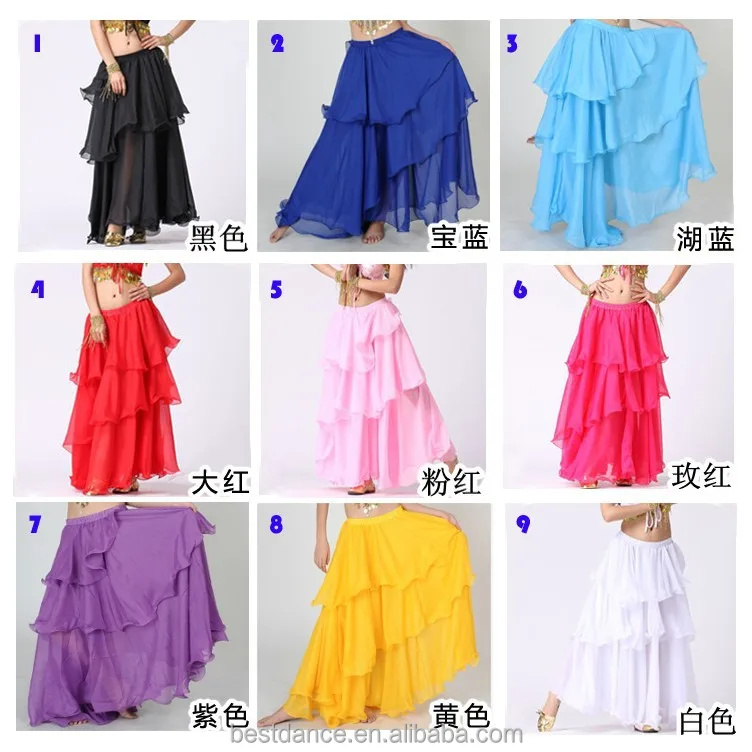 arab belly dance long skirt chiffon skirts women dancing 3 rows skirts