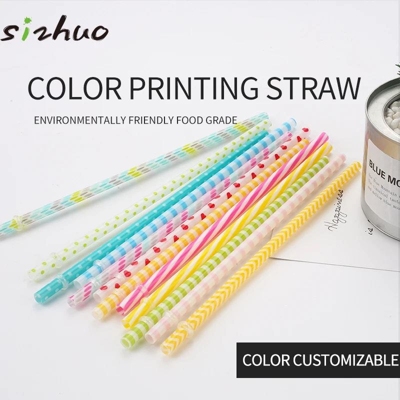 Экологичные и многоразовые пластиковые трубочки с принтом, разноцветные печатные трубочки для бара/Вечеринки, питьевые трубочки из материала без БФА