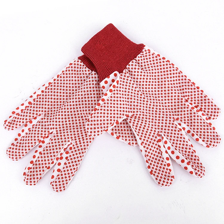 PVC Dots Beautiful Lady Lively Colorful Red Polka Dotted Garden Canvas Working Gloves Homeware Gift Range Female Workers Wear