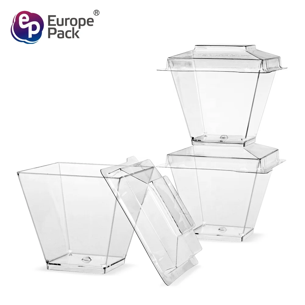 High quality square shape 58ml disposable clear cute plastic cup with lid