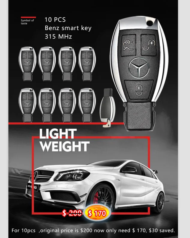 Ben-z smart car remote key 315MHz 3 Button 10PCS
