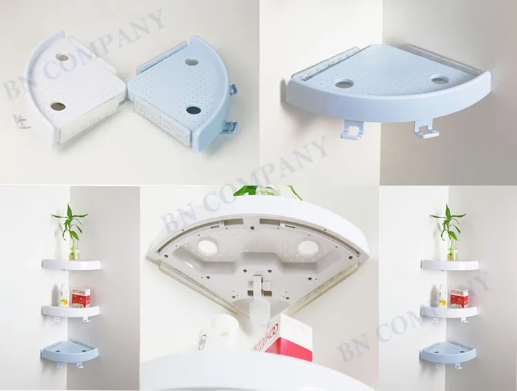 BNcompany Single Layer Plastic Magic Shelves TPR Suction Bathroom Corner Shelf