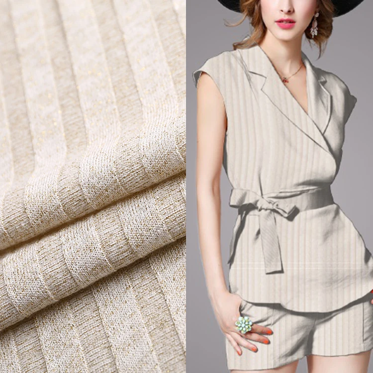 China supplier knitting lurex ribbed dyeing polyester rayon rib fabric for swimwear