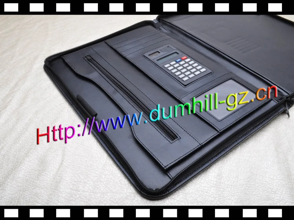 Business Use PU leather A4 Zipper Document Holder with Calculator