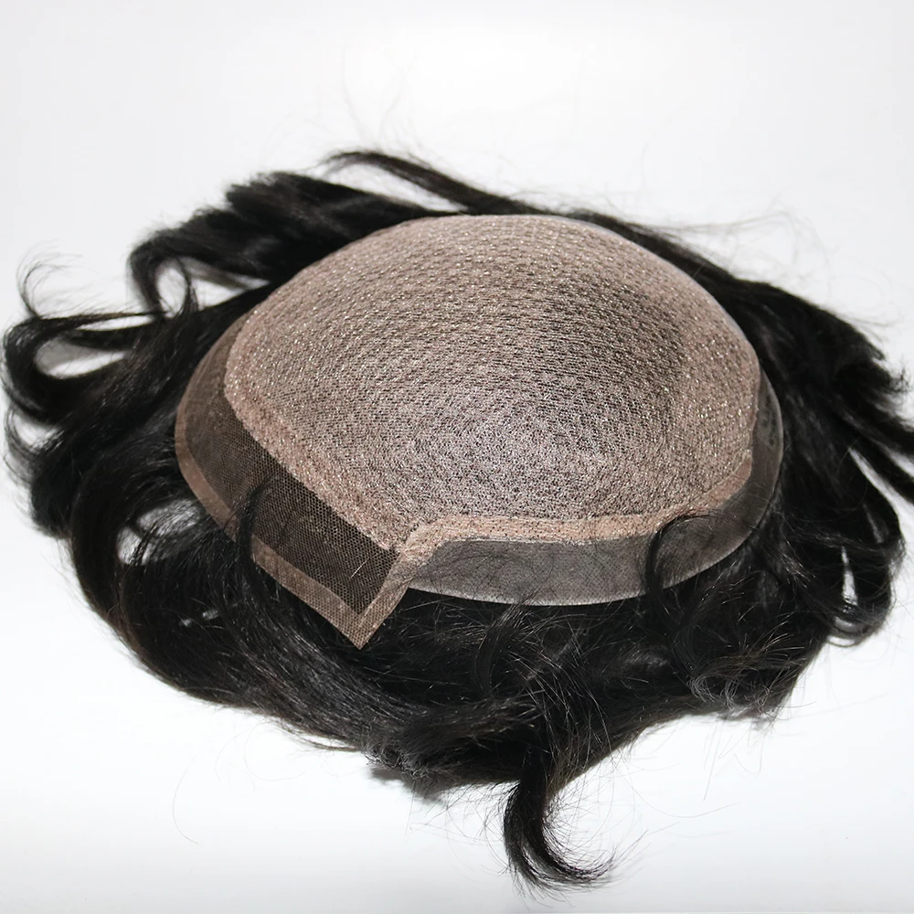 Pure Handmade Mens Toupee Silk Base With Swiss Lace Thin Skin Men Remy Hair Systems