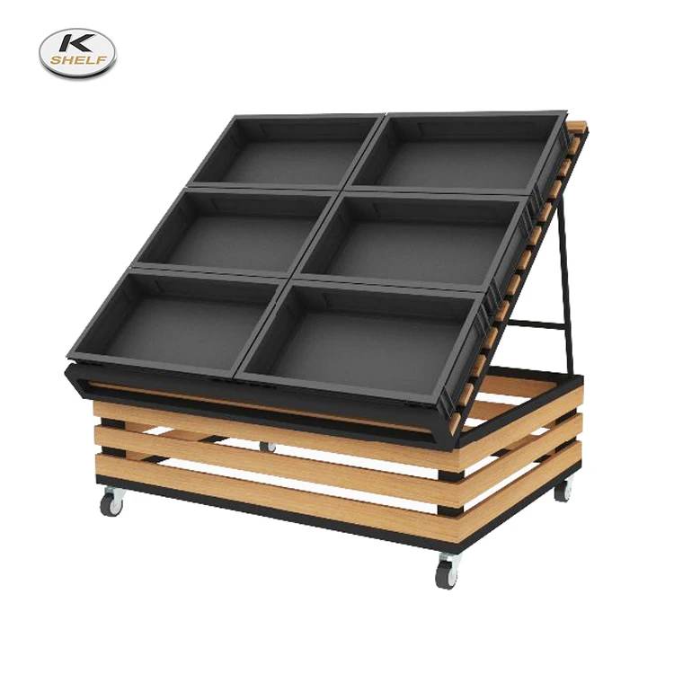 Тяжелая нагрузка 48-дюймовая металлическая стойка для фруктов и овощей в супермаркете С колесными ножками