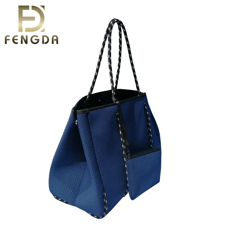 4MM high quality fashion colorful custom printed woman perforated neoprene beach tote bag