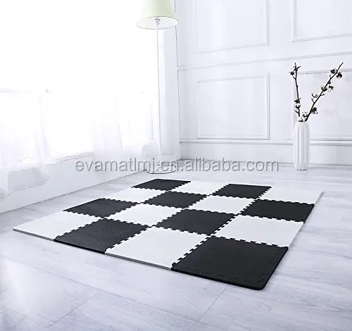 
Interlocking Floor Tiles, 16 Tiles (16 tiles = 16 sq.ft) EVA Foam Puzzle Mat with Borders - Black and White 