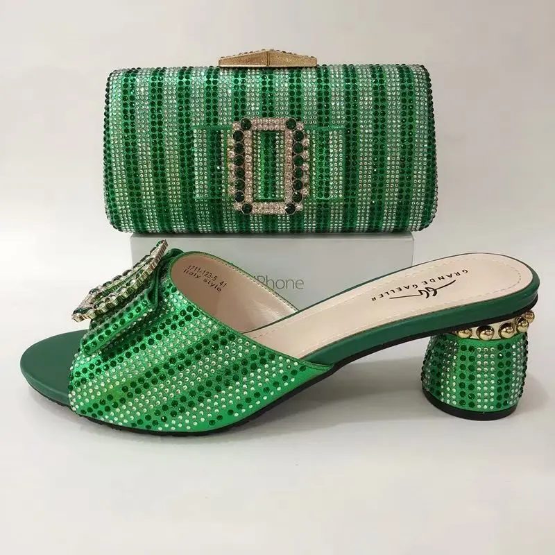 2019 Nigerian Style Woman Shoes And Bag Set Latest Red Color Italian Shoes And Bags With Rhinestones For Wedding Party