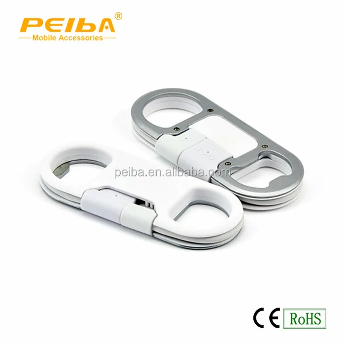 
USB Data Sync Charge 8 Pin Key Chain USB Cable Bottle Opener White and Black Bottle Opener Keychain Cable 