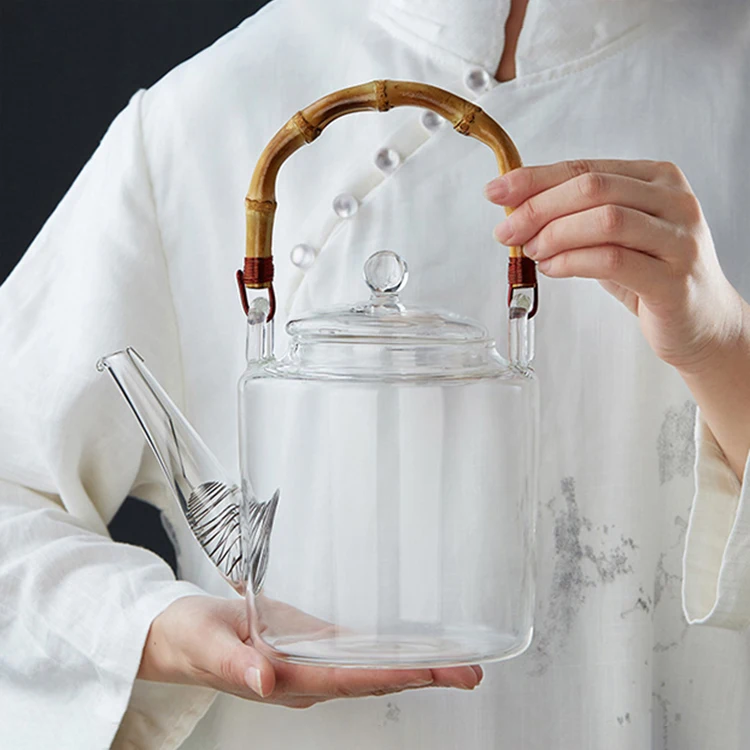1.5l japanese glass teapot with bamboo handle