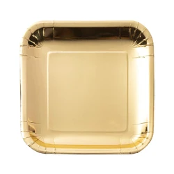 Wholesale New Hot Sell Disposable 250gsm  9 inch Square Gold Foil Paper Plates