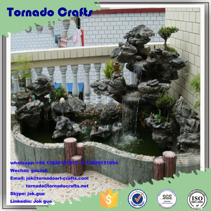 guangzhou artificial modern fiberglass rock waterfall fountains with pump garden outdoor landscape