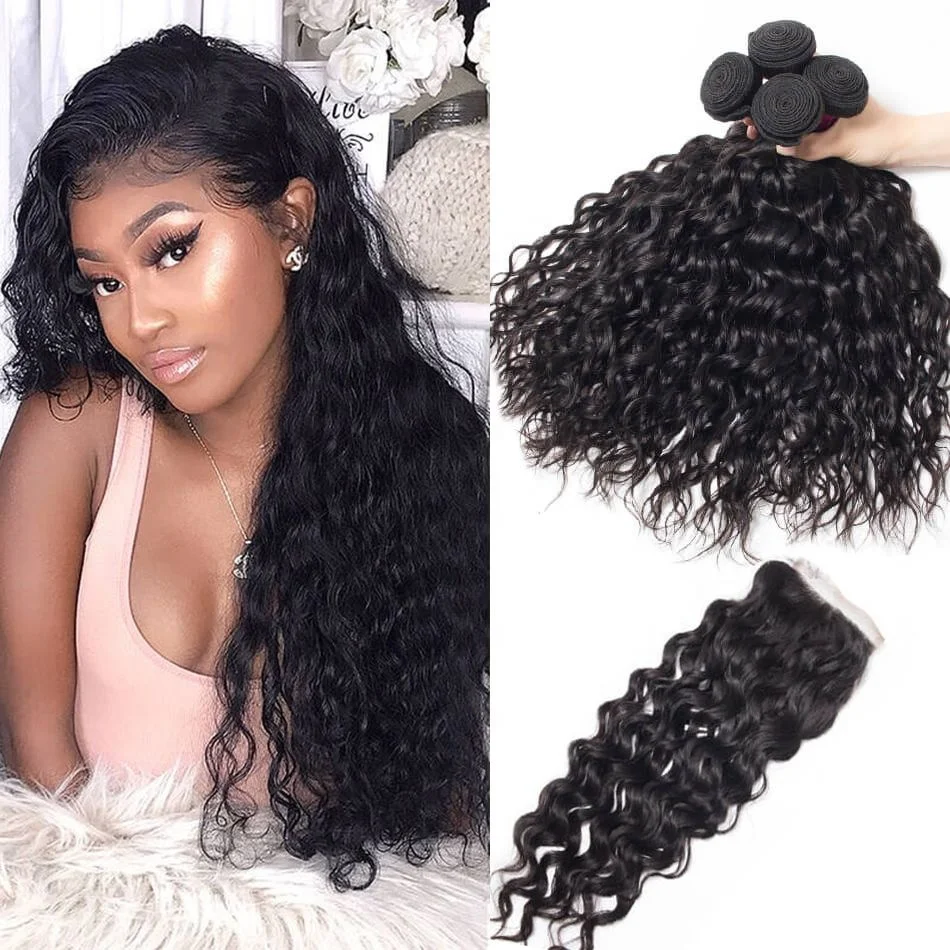 CELIE Factory Price Crochet Braids with Human Hair Wet and Wavy Mink Brazilian Virgin Hair Bundles with Lace Closure