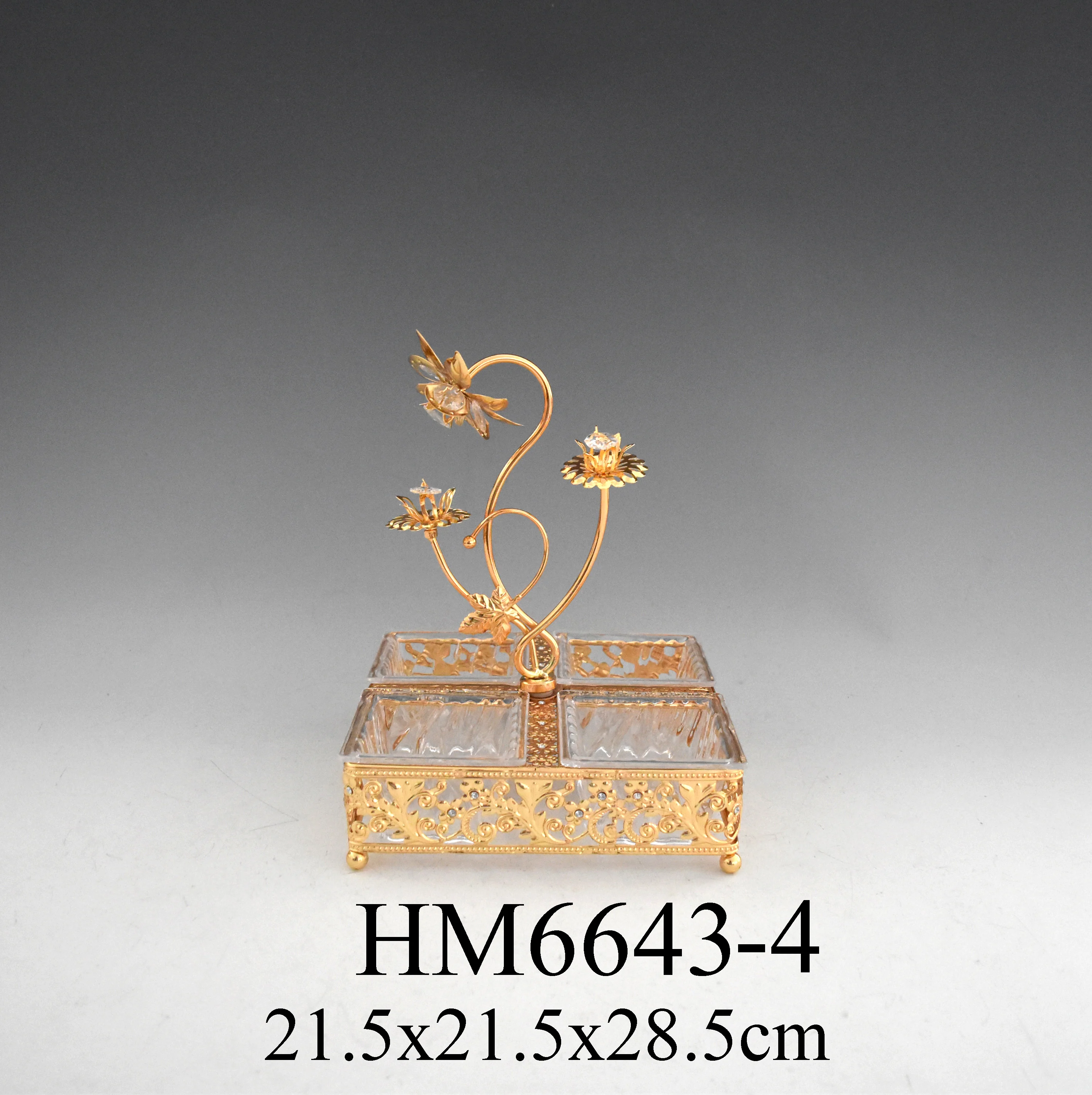 Metal luxury gold candy pot with cover and stand wedding decoration sugar pot