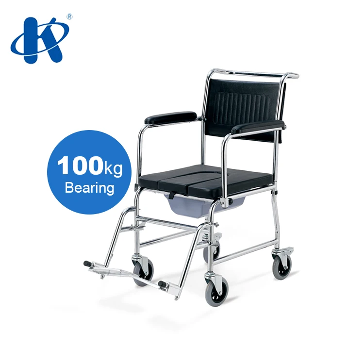 Kaiyang KY695 manufacturer foldable Commode wheelchair for elderly people CE certification Chromed Steel Commode Wheelchair