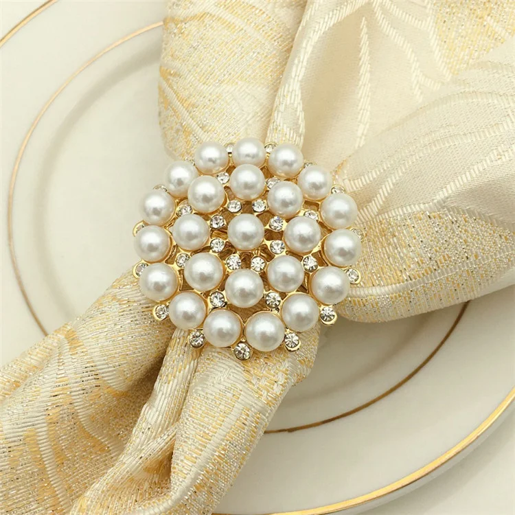 Золотыми стразами Кольца для салфеток с искусственным жемчугом кольца для салфеток NH-39