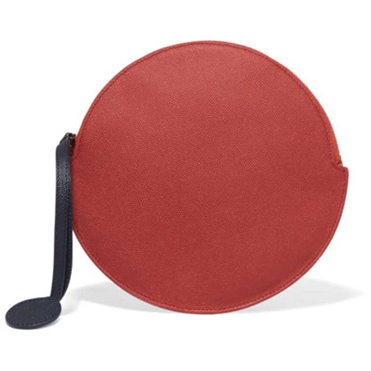 Fashion Style Round Circle textured-leather pouch make up bag