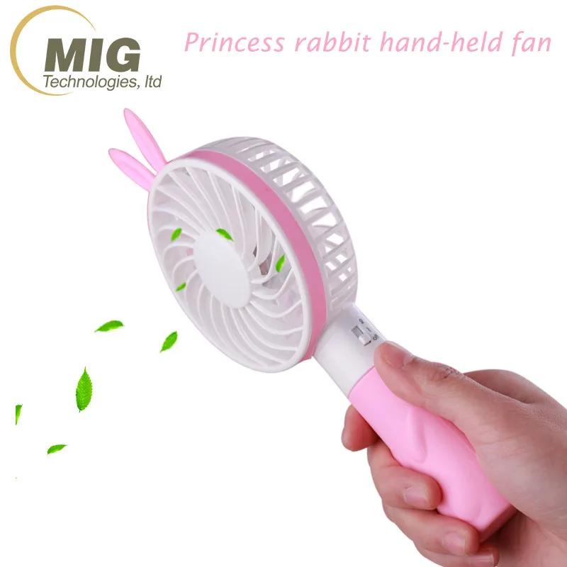 Best selling portable cute rabbit ears hand held electrical outdoor hand rechargeable super USB mini fan