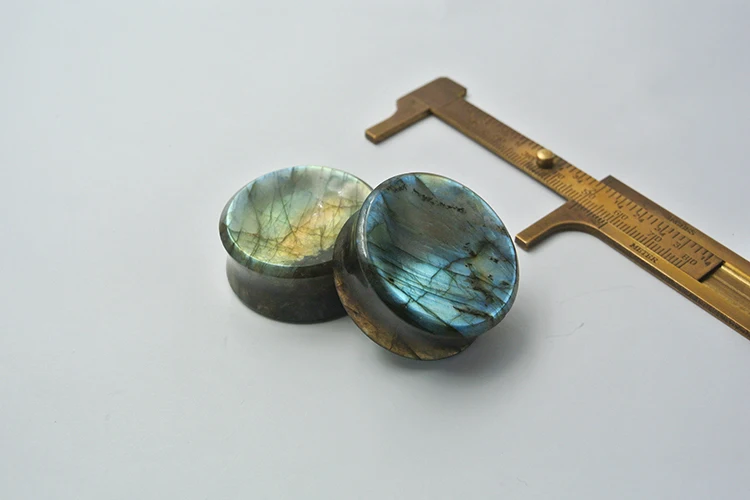 Labradorite Stone Ear Plugs Gem Wholesale Gemstones 35mm 2mm flare 16mm thickness Concave