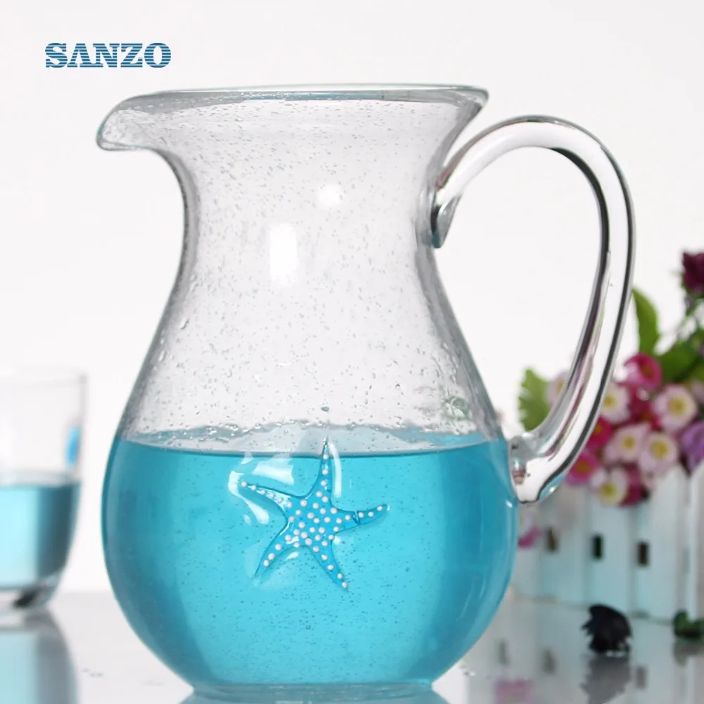 Sanzo Glassware Manufacturer 1.8l new style engraved flowers glass jug & glass pitcher