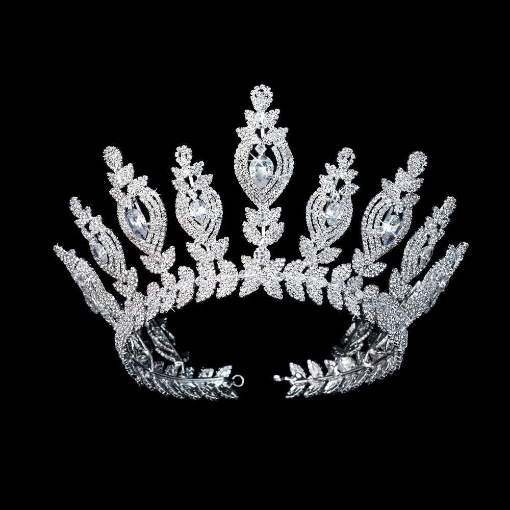 Echsio Crystal Big Ladies Wedding Crown Tiaras Antique Queen Victoria Silver Plated Crown Jewelry, Luxury Wedding Jewelry BC3121