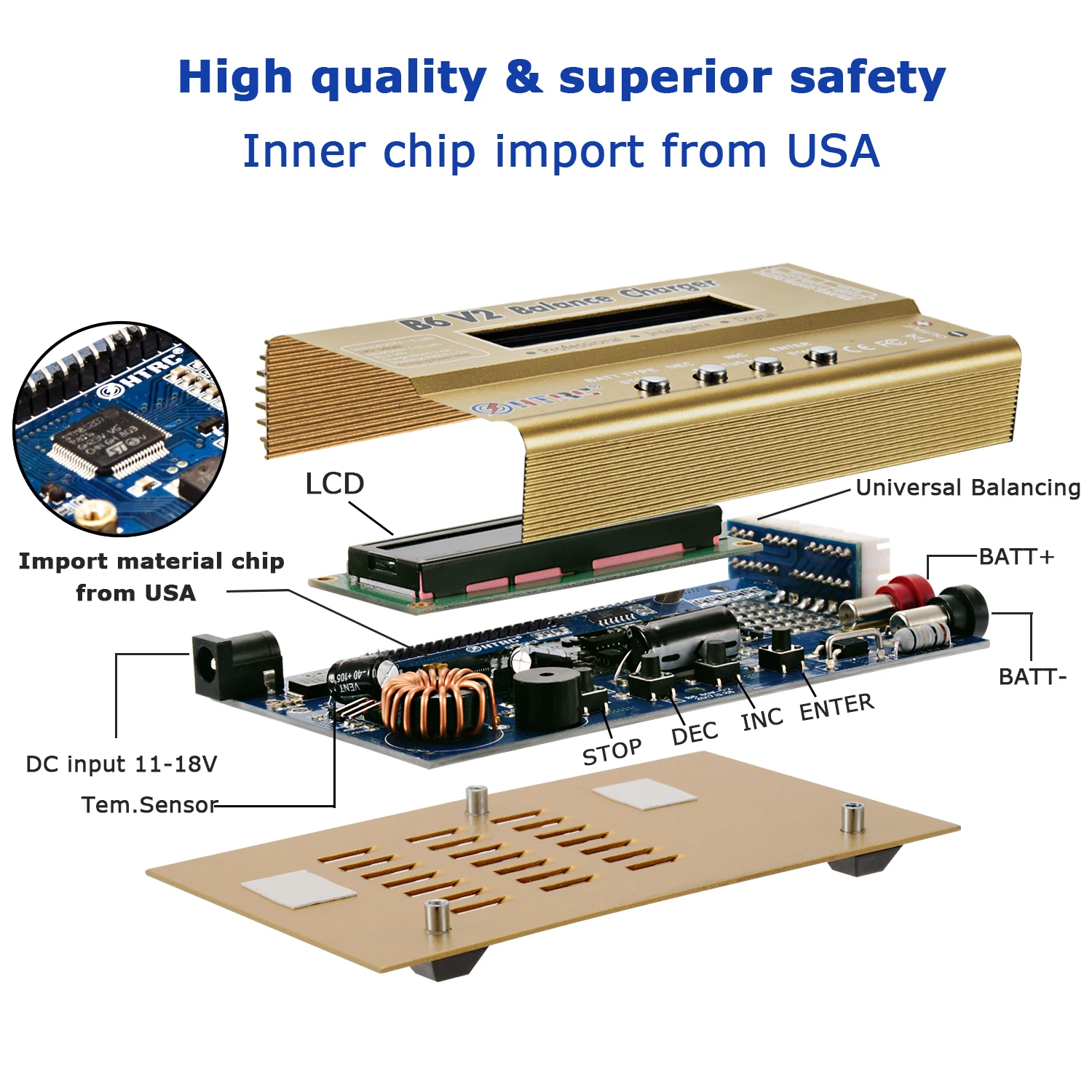 
HTRC B6 V2 80W Professional Digital Lipo Battery Balance Charger Discharger for LiHV LiPo LiIon LiFe NiCd NiMH PB Battery 