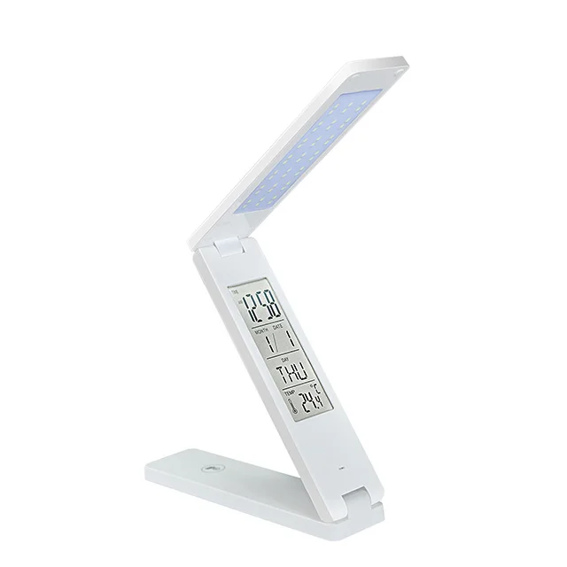 LED table lamp  with rechargeable battery USB Desk lamp with clock, calender, temperature