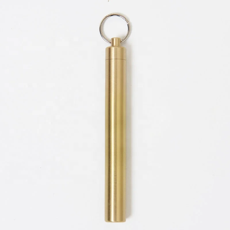 Portable emergency pills tube brass pill box waterproof toothpick holder keychain item