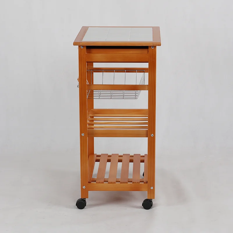 
4 layers wooden kitchen furniture island trolley for storage 