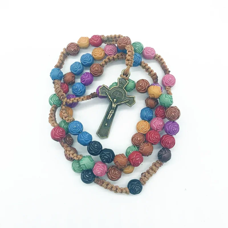
Laser engraving colorful rosary cross necklace 