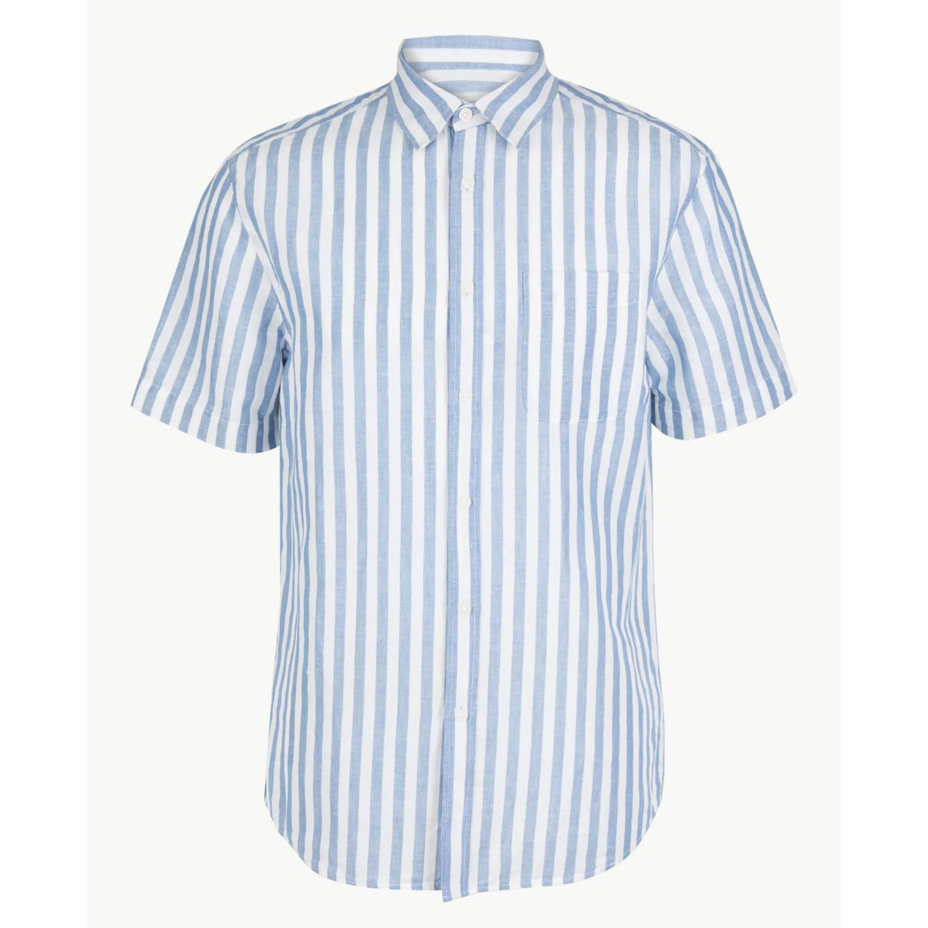 Factory supplier MTM bespoke summer fashion  mens slim fit linen blue striped short sleeve  shirt