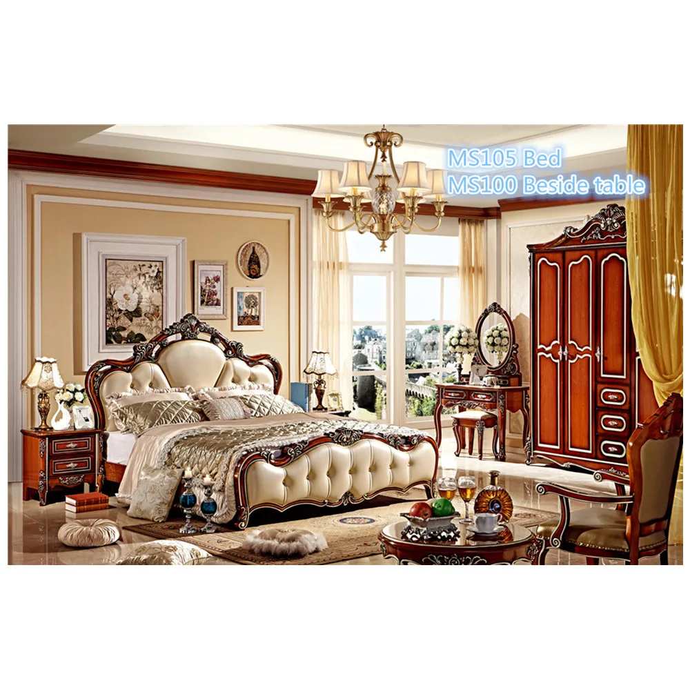 Wood frame leather beds wooden bedroom set bed