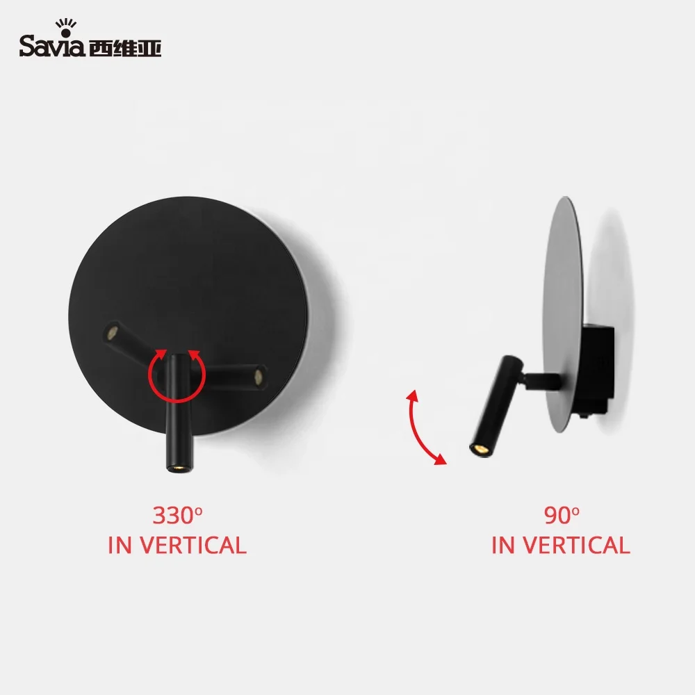 Savia aluminium led wall lights 3W+5W adjustable beam angle modern indoor reading light for bedside/hotel/living room