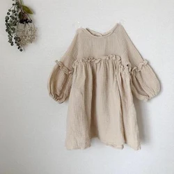 2018 fashion wholesale boutique kids clothes long sleeve soft linen cotton girls dress
