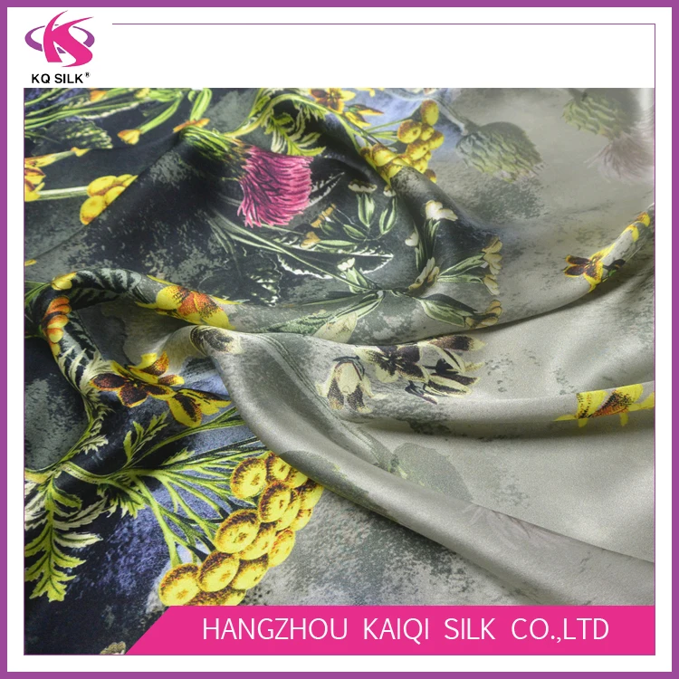 
Digital print 100% Silk satin flower print fabric chinese silk fabric 