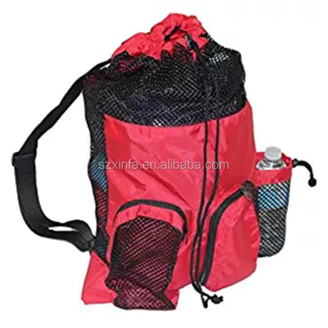 Multi Functional Mesh Bag With Drawstring Shoulder Straps For Swimming, Beach, Diving, Travel, Gym