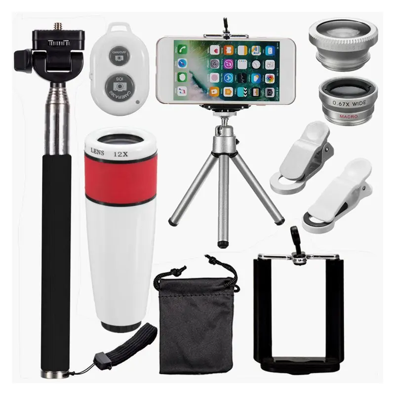 Portable Fisheye + Macro + Wide Angle Lens Phone Camera Lens Travel Kit Universal Clip Tripod For iPhone Smartphones Camera Lens