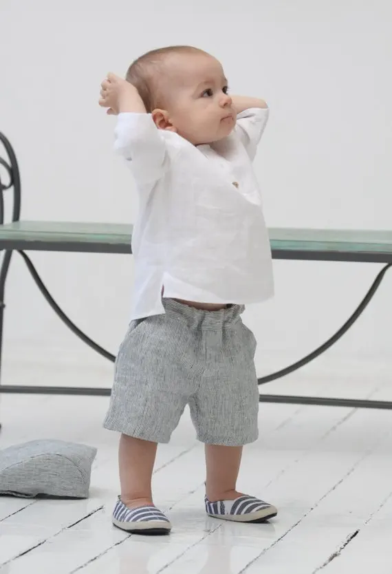 
New arrives navy loose linen baby boy knee-length shorts pants bloomers baby birthday gift 