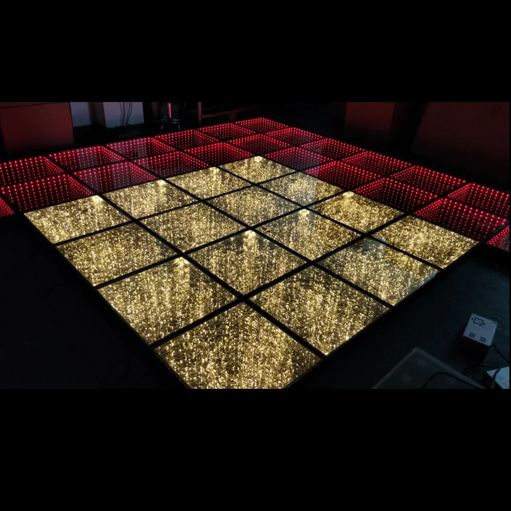 
portable DMX infinity mirror led dance floor lights tempered glass golden starlight led dance floor for stage 